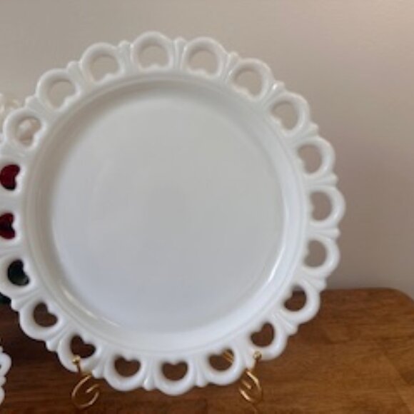 Vintage Milk Glass‎ Lace Edge Bowl Platter Set Westmoreland Style Open Loop Rim - Picture 4 of 6